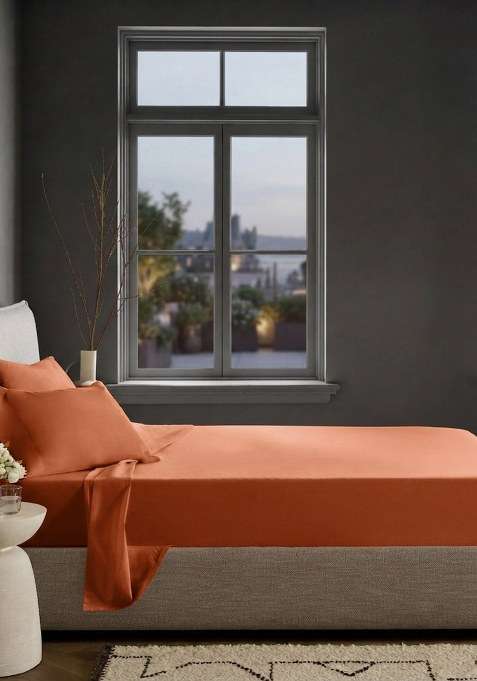 Terracotta Organic Crisp Percale Sheet Set