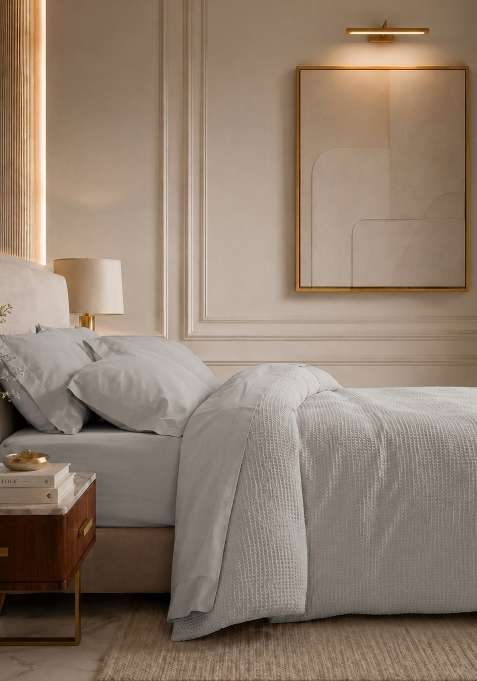Light Grey Organic Luxe Honeycomb Duvet Cover