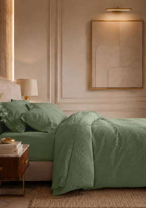 Olive Organic Luxe Honeycomb Duvet Cover