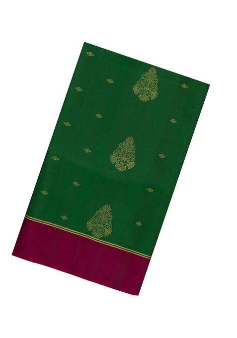 Green Handloom Soft Silk Saree With Floral Buttas Contrast Border With Buttas And Brocade Design For Women