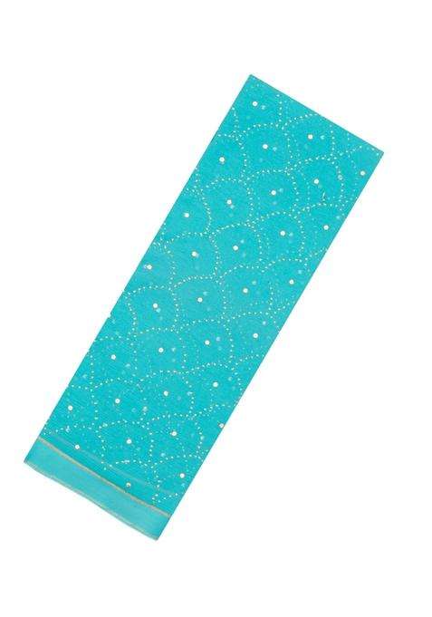 Turquoise Woven Mysore Silk Crepe Saree With Stone Work With Embroidered Design For Women
