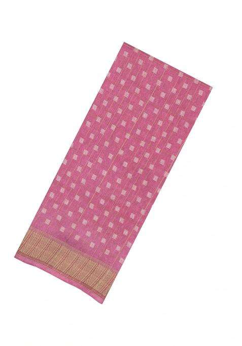 Dusty Pink Printed Synthetic Moss Chiffon Saree With Checks For Women