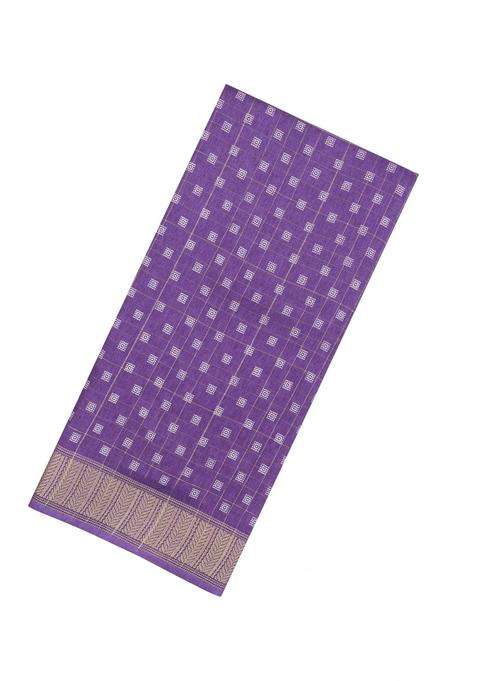 Lilac Printed Synthetic Moss Chiffon Saree With Checks For Women