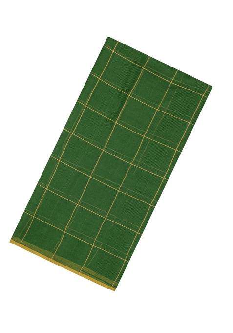 Green Woven Kota Silk Cotton Saree With Zari Checks With Checks And Stripes Design For Women