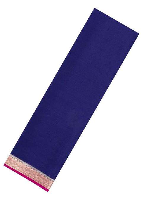 Navy Blue Woven Mysore Silk Crepe Saree With Contrast Border With Traditional Woven Design For Women