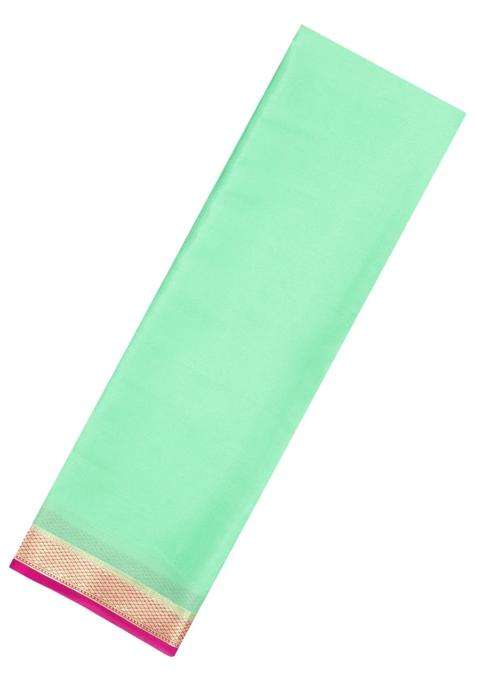 Aquamarine Woven Mysore Silk Crepe Saree With Contrast Border With Traditional Woven Design For Women
