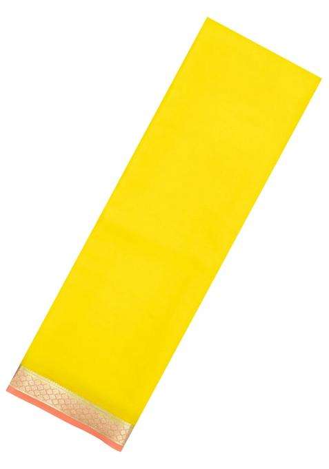Yellow Woven Mysore Silk Crepe Saree With Contrast Border With Traditional Woven Design For Women