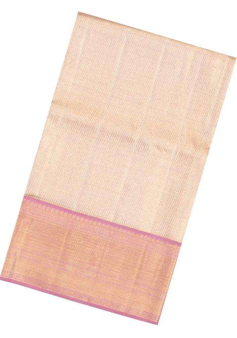 Dusty Pink Handloom Kanchipuram Tissue Silk Saree With Diagonal Stripes With Buttas And Brocade Design For Women