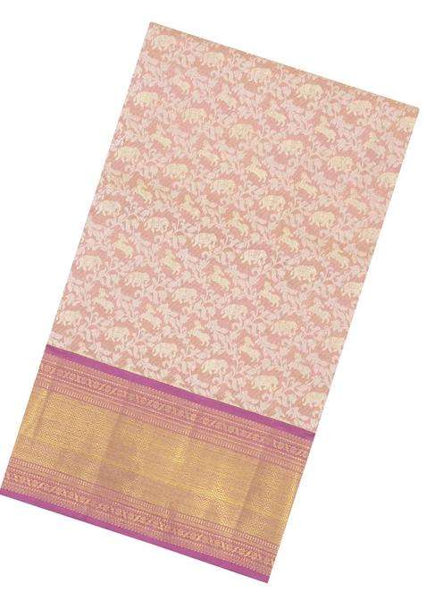 Dusty Pink Handloom Kanchipuram Tissue Silk Saree With Floral Motifs With Buttas And Brocade Design For Women