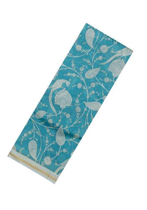 Sky Blue Printed Chanderi Cotton Saree With Floral Motifs For Women
