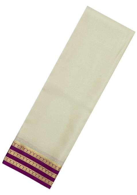 Cream Woven Mysore Silk Saree With Contrast Zari Border With Traditional Woven Design For Women