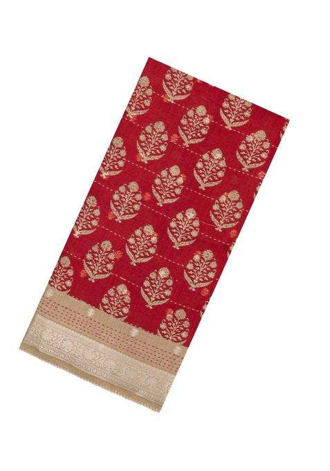 Red Printed Tussar Silk Saree With Floral Motifs For Women