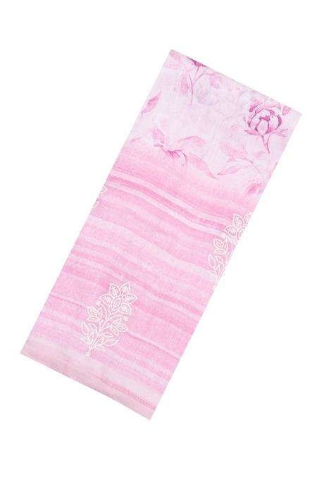 Pink Handloom Linen Saree With Printed Embroidered Floral Motifs For Women