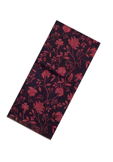 Black Handloom Linen Saree With Printed Red Floral Motifs For Women