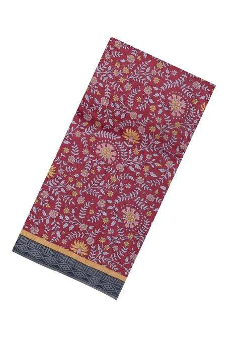 Crimson Printed Pure Silk Saree With Floral Motifs For Women