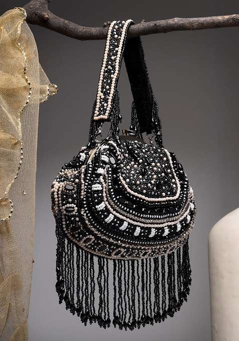 Embellished Beaded Tasselled Silk Purse Clutch