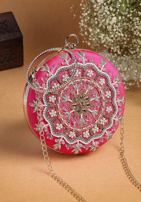 Multicolor Embellished Silk Clutch