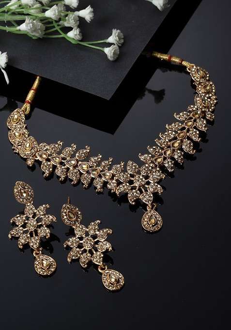 Gold Beaded Gold Plated Necklace Set