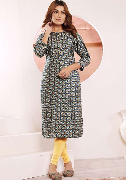 Multicolor Printed Viscose Muslin Straight Kurta