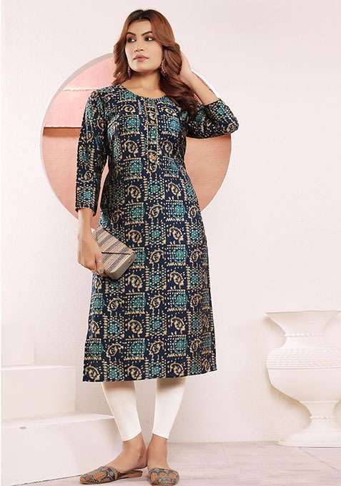 Multicolor Printed Viscose Muslin Straight Kurta