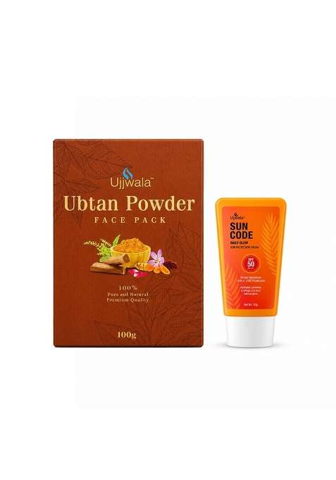 Ujjwala Brown Ubtan Powder Face Pack and Sun Code SPF 50 Sunscreen Duo