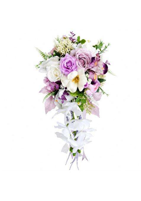 Zoomella Home Decor Artificial Cascading Bouquet with Greenery Photography Prop Trailing Bridal Bouquet