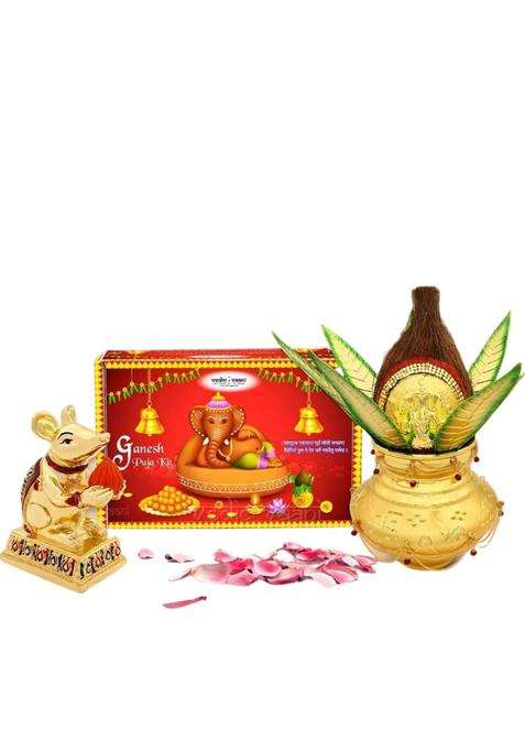 Vedic Vaani Multicolour Shree Subh Vinayak Laxmi Kalash Coconut with Leaves
