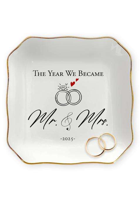 Oassie Mr and Mrs Gifts for Couple 4 x4 Porcelain Jewelry Dish Tray