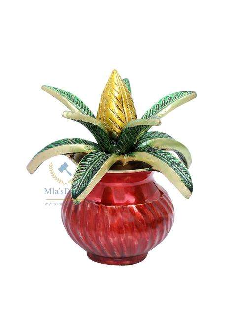 Mlas Decor Brass Multicolour 5 Inches Mangal Kalash with Coconut Showpiece Kalash for Pooja Pack of 1