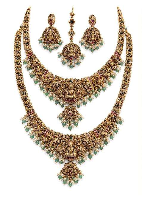 Lakshmi Temple Bridal Combo Set Choker Haram Maang Tikka