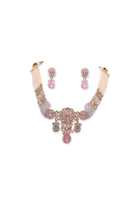 All That Glitters Multicolor Panchita Antique Tiani Kundan Premium Necklace Set