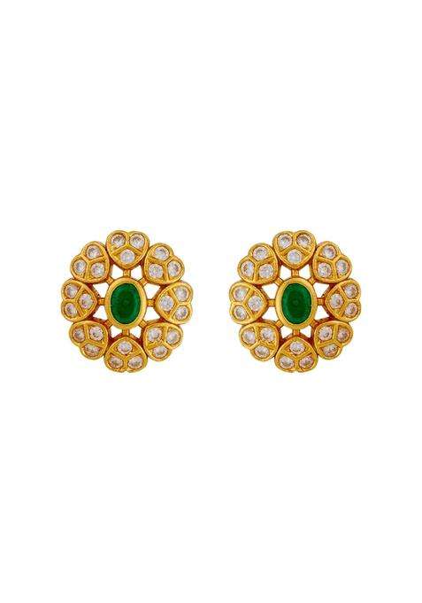 Kushals Fashion Jewellery Ruby Gold Plated 925 Silver Temple Stud Earrings for Women