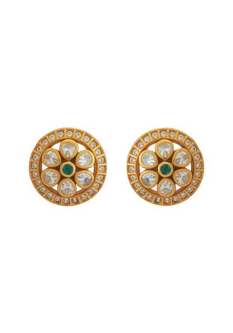 Kushals Fashion Jewellery Green Gold Plated Ethnic 925 Pure Silver Temple Earring