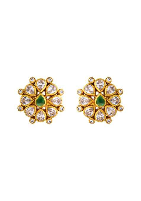 Kushals Fashion Jewellery Multi Gold Plated 925 Silver Temple Stud Earrings for Women