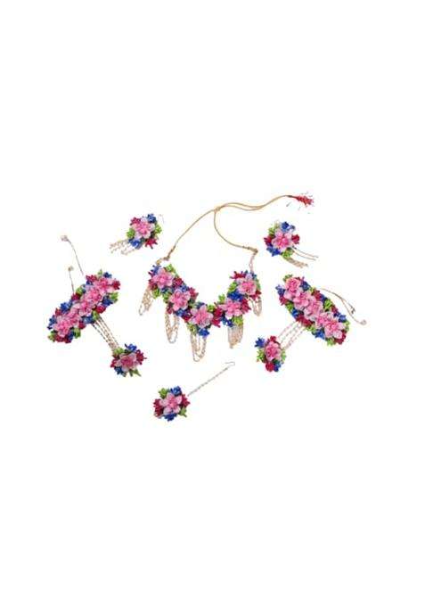 Saumakshi Designs Beautiful Flower Jewellery Set for Women Pink Plus Blue