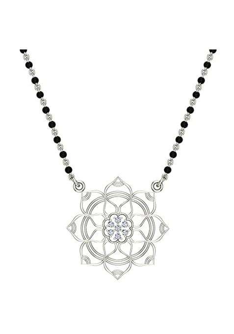 Dishis 14K BIS Hallmarked Certified White Gold Diamond Womens Mangalsutra Pendant