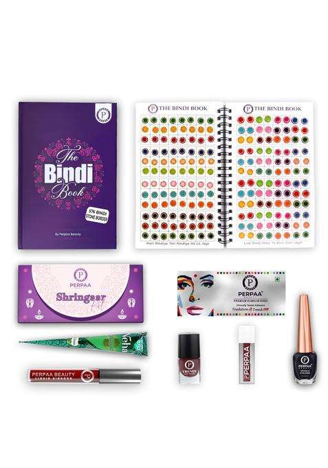 Perpaa Shringaar Kit with Multicolor Round Stone Border Bindi Book