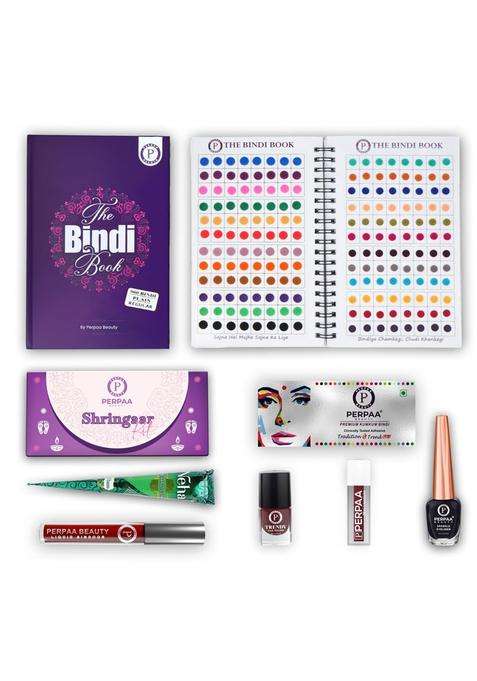 Perpaa Maroon Shringaar Kit with Plain Bindi Book Regular Size Traditional Makeup and Beauty Combo for Women