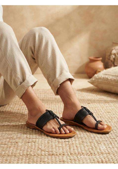 Niira Orange Mens Traditional Toe Ring Sandals Ethnic Slip on Flat Chappals