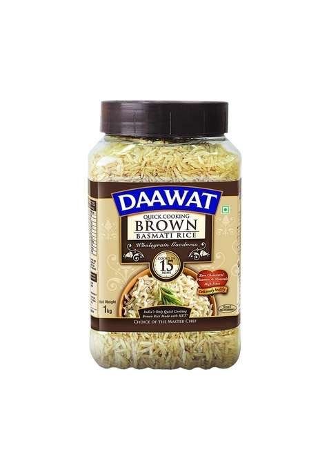 Daawat Brown, Cooks In 15-Minute, Full Bran Intact, Fibre-Rich Basmati Rice Jar, 1 Kg