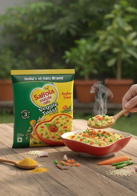 Saffola Masala Oats |38G|Veggie Twist | Tasty, Anytime Snack Ready In 3 Mins Millets Goodness- With Bajra & Jowar No Maida , Added Preservatives Helps Manage Weight