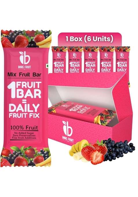 Barefruit 100 Mix Fruit Bar|Healthy Breakfast Diet Energy Snacking Bar For Kids Adults|Plant Based Protein Fibre Rich In Vitamin A C Magnesium Iron|No Added Sugar Zero Preservatives 200 G