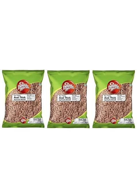 Double Horse Organic Fibre Rich Red Aval Thick 500 G Pack Of 3 |Pauwa|Chira|Sira|Healthy Poha|Export Quality