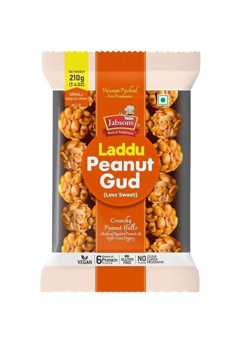 Jabsons Peanut Laddu Chikki 210G | Traditional Indian Sweet Balls With Jaggery Healthy Protein Snack No Preservatives
