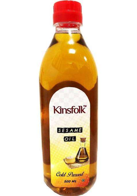 Kinsfolk Organic Gingelly/Sesame Cold Pressed (( Virgin, Chekku/Ghani )) Sesame Oil Plastic Bottle (500 Ml)