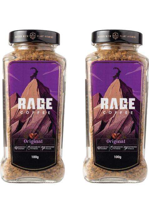 Rage Coffee - 200 Gms Original Blend - Premium Arabica Instant Coffee Crystals Infused With Natural Vitamins Instant Coffee&nbsp;&nbsp;(2 X 100 G)