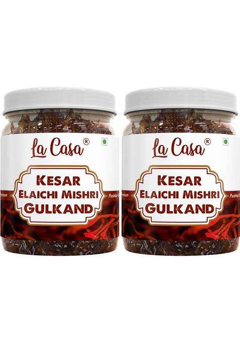 La Casa Pushkar Gulkand With Mishri, Elaichi & Kesar | Combo Pack Of 2 Homemade Organic (800 G, 2)