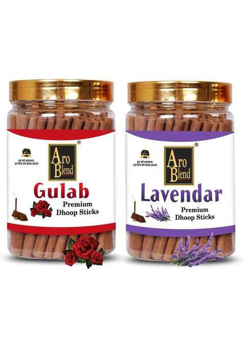 Aroblend Premium Gulab & Lavender Dry Dhoop Incense Stick (100Gms 2=200 Gram) Jar Rose (Pack Of 2)