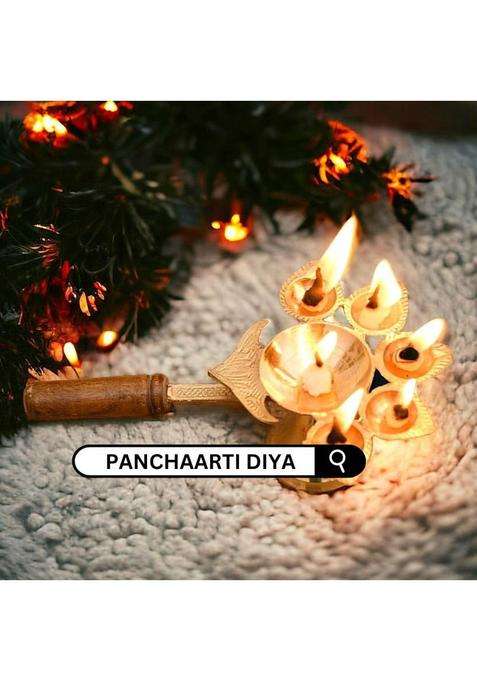 Daridra Bhanjan Panch Aarti Lamp Pancharti Diya Oil Mukhi Deepak Brass Table (Height 3 Inch)