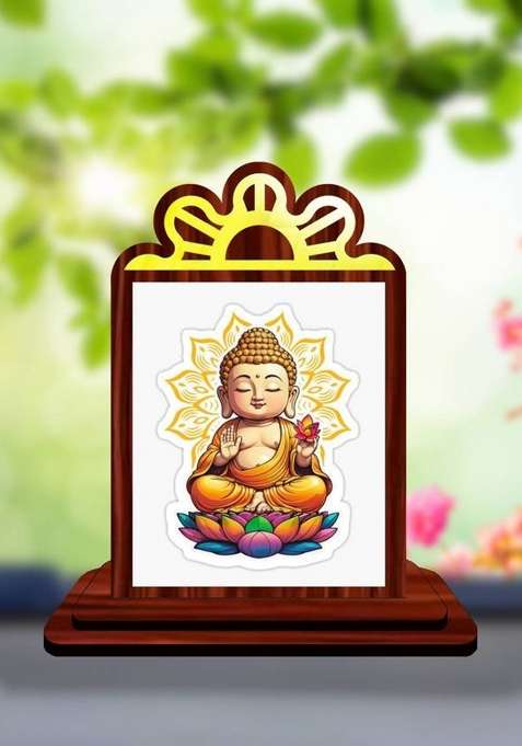 Giftsrange Gautam Buddha Mahavira Siddhartha Car Dashboard Idol Premium Decorative Showpiece - 9.5 Cm(Wood Multicolor)